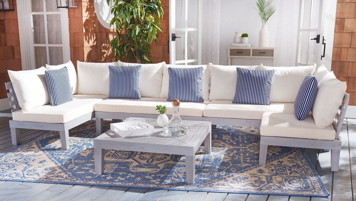 Granton 5 Pc Living Set - Grey/Bge + Solid Plw - Safavieh - Image 1