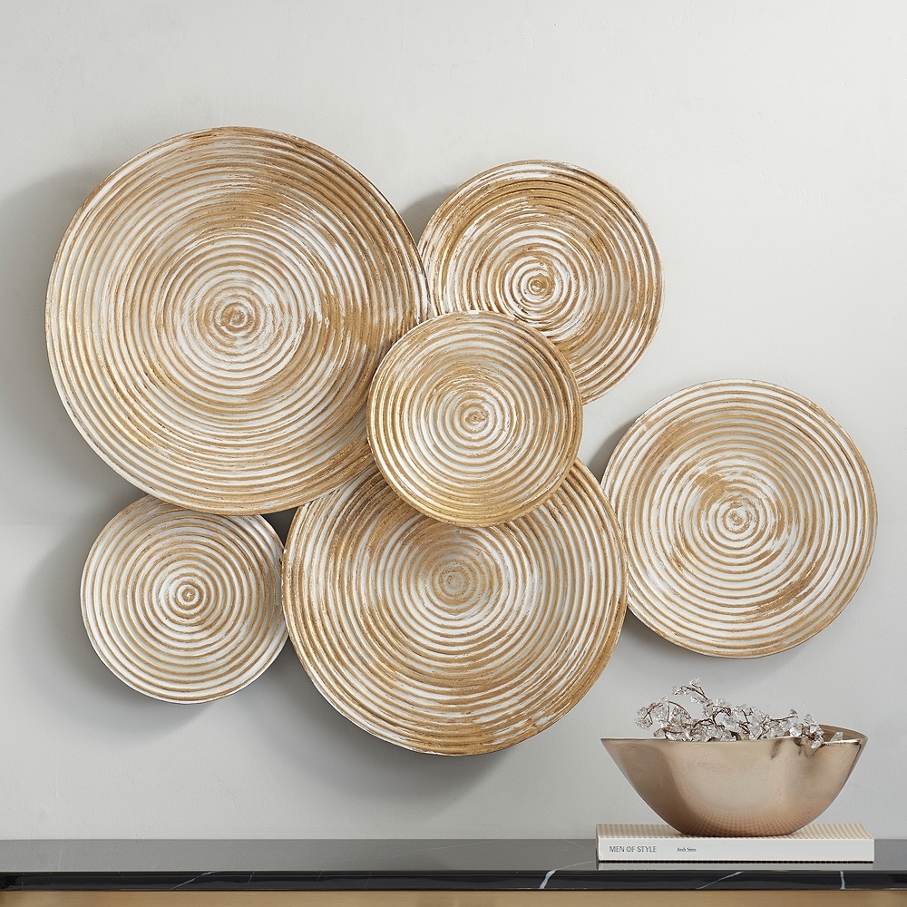 Mesa 32 1/4 Wide Gold Cream-Washed Disk Wall Art - Image 0