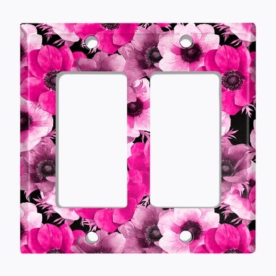 Metal Light Switch Plate Outlet Cover (Pink White Flowers - Double Rocker) - Image 0