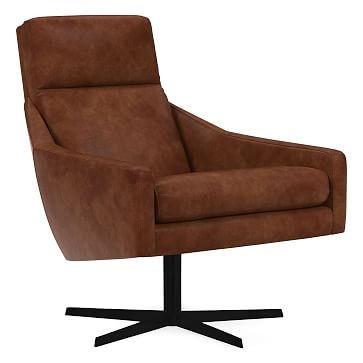 Austin Swivel Chair, Poly, Weston Leather, Molasses, Antique Bronze - Image 0