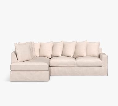 PB Comfort Square Arm Slipcovered Left Sofa Return Bumper Sectional, Box Edge Down Blend Wrapped Cushions, Brushed Crossweave Navy - Image 3