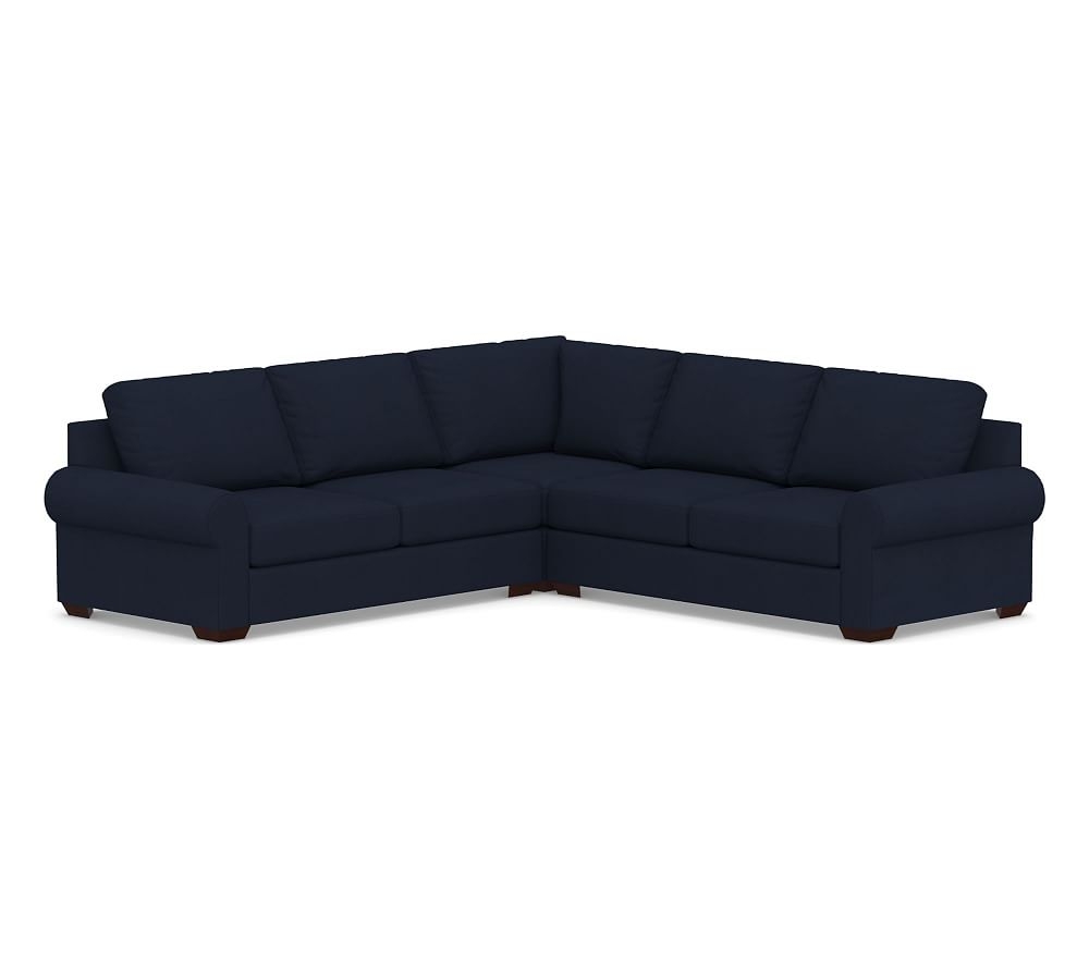 Big Sur Roll Arm Upholstered 3-Piece L-Shaped Corner Sectional, Down Blend Wrapped Cushions, Twill Cadet Navy - Image 0