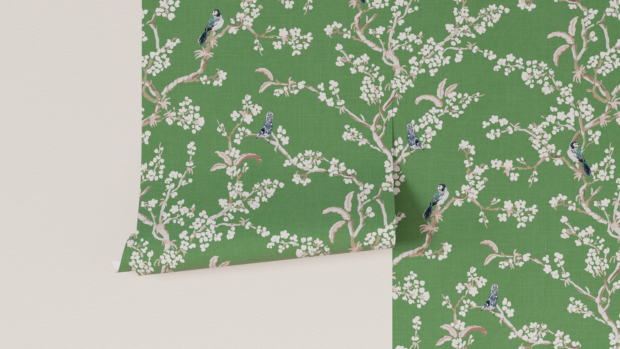 Peel and Stick Wallpaper Roll, Jade Cherry Blossom - Image 3