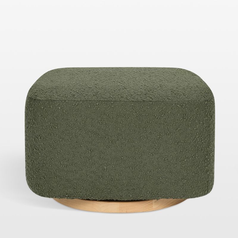 Babyletto Kiwi Gliding Ottoman in Olive Green Boucle with Light Wood Base - Image 1