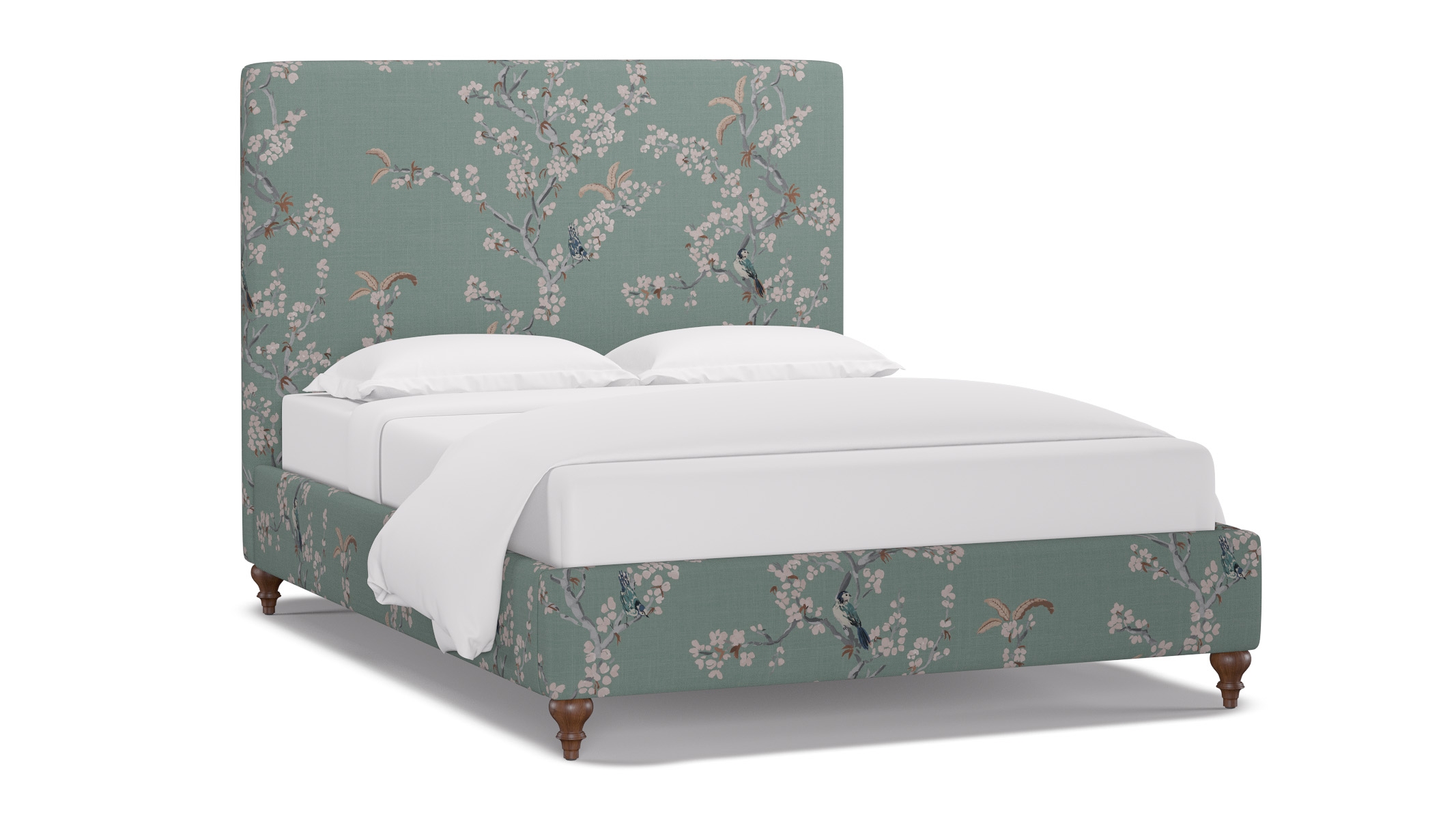 Classic Bed, Mint Cherry Blossom, Walnut Traditional Turned Leg, Twin - Image 1