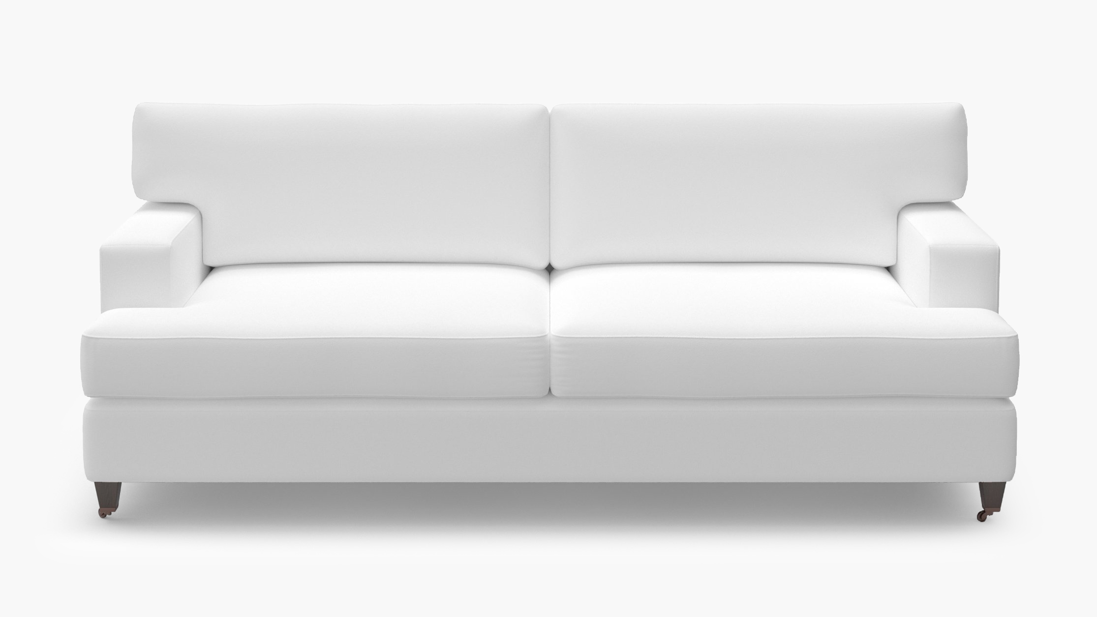 Classic Sofa, White Twill, Espresso with Antique Brass Caster - Image 0