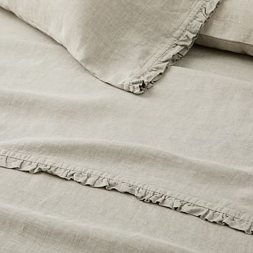 European Flax Linen Ruffle Sheet Set, Queen, White - Image 3