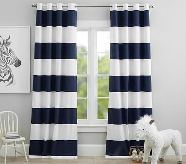 Preppy Rugby Blackout Curtain, 84", Navy/white - Image 1