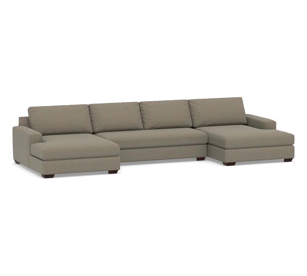 Big Sur Square Arm Upholstered U-Double Chaise Sofa Sectional with Bench Cushion, Down Blend Wrapped Cushions, Chenille Basketweave Taupe - Image 0