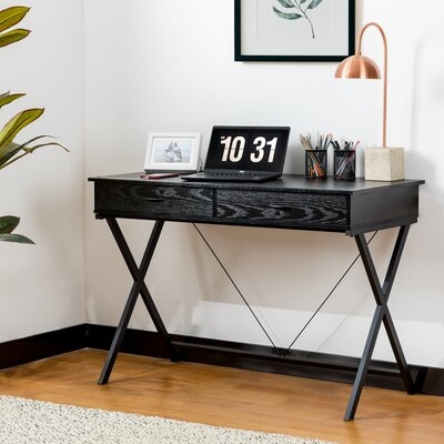 2 Drawer Writing Desk With Built In Outlets-Walnut - Image 0