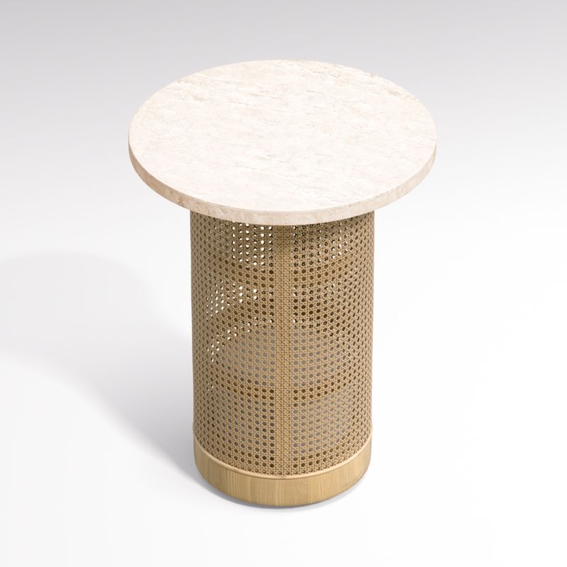 Vernet Travertine Cane Round End Table - Image 3