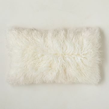 Mongolian Lamb Pillow Cover, 12"x21", White, Set of 2 - Image 0