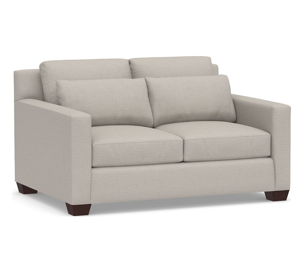 York Square Arm Upholstered Deep Seat Loveseat 60", Down Blend Wrapped Cushions, Chunky Basketweave Stone - Image 0