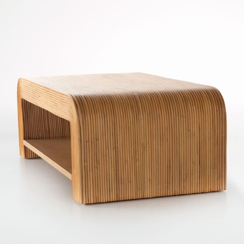 Frannie Honey Rattan 45" Rectangular Coffee Table with Shelf - Image 3