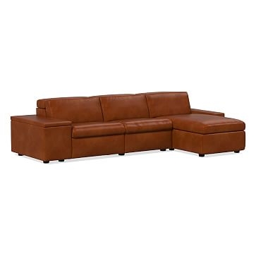 Enzo Sectional Set 35: 16" Arm WithStorage + 30" Single With Power + 30" Single Without Power + 8" Arm + Storage Chaise, Poly, Saddle Leather, Nut, Concealed Supports - Image 0
