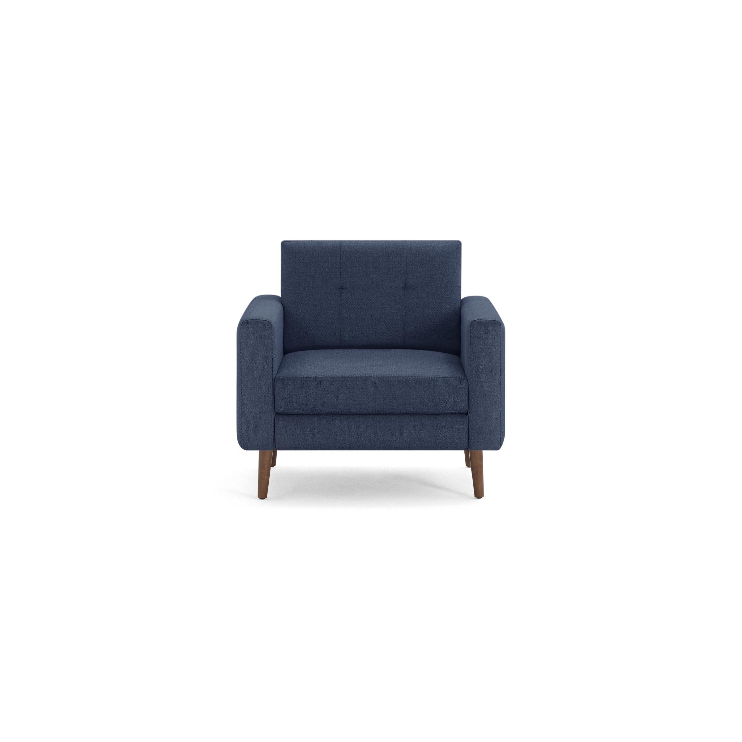 The Block Nomad Armchair in Navy Blue, Walnut Legs - Image 0