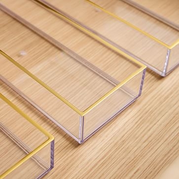 Clear, Drawer Organizer With Foil Trim 4x4x2, Clear Soft Brass, Set of 3 - Image 2