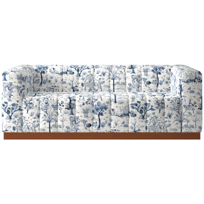 Forte 81" Landscape Blue Sofa with Walnut Base - Image 0