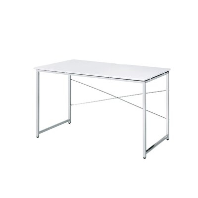 Writing Desk With X Shaped Cross Bar And Chrome Finish, White - Image 0