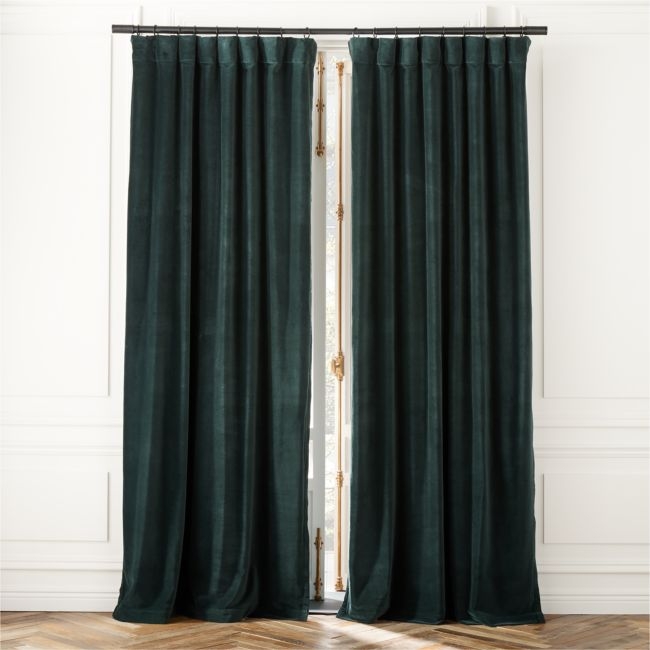 Dark Green Organic Cotton Velvet Window Curtain Panel 48"x108'' - Image 0