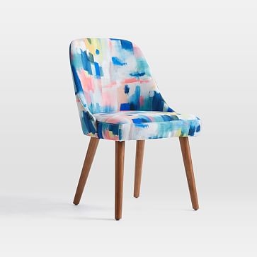 Mid-Century Upholstered Dining Chair, Pink Multi, Painter's Palette, Pecan - Image 0