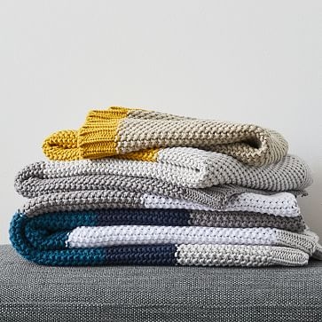 Modern Striped Cotton Knit Throw, 50"x60", Midnight - Image 2