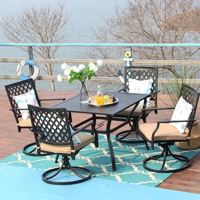 4 Person Outdoor Patio Dining Sets Combine With Metal Frame Sling Swivel Chairs & 37'' Square Table - Image 0