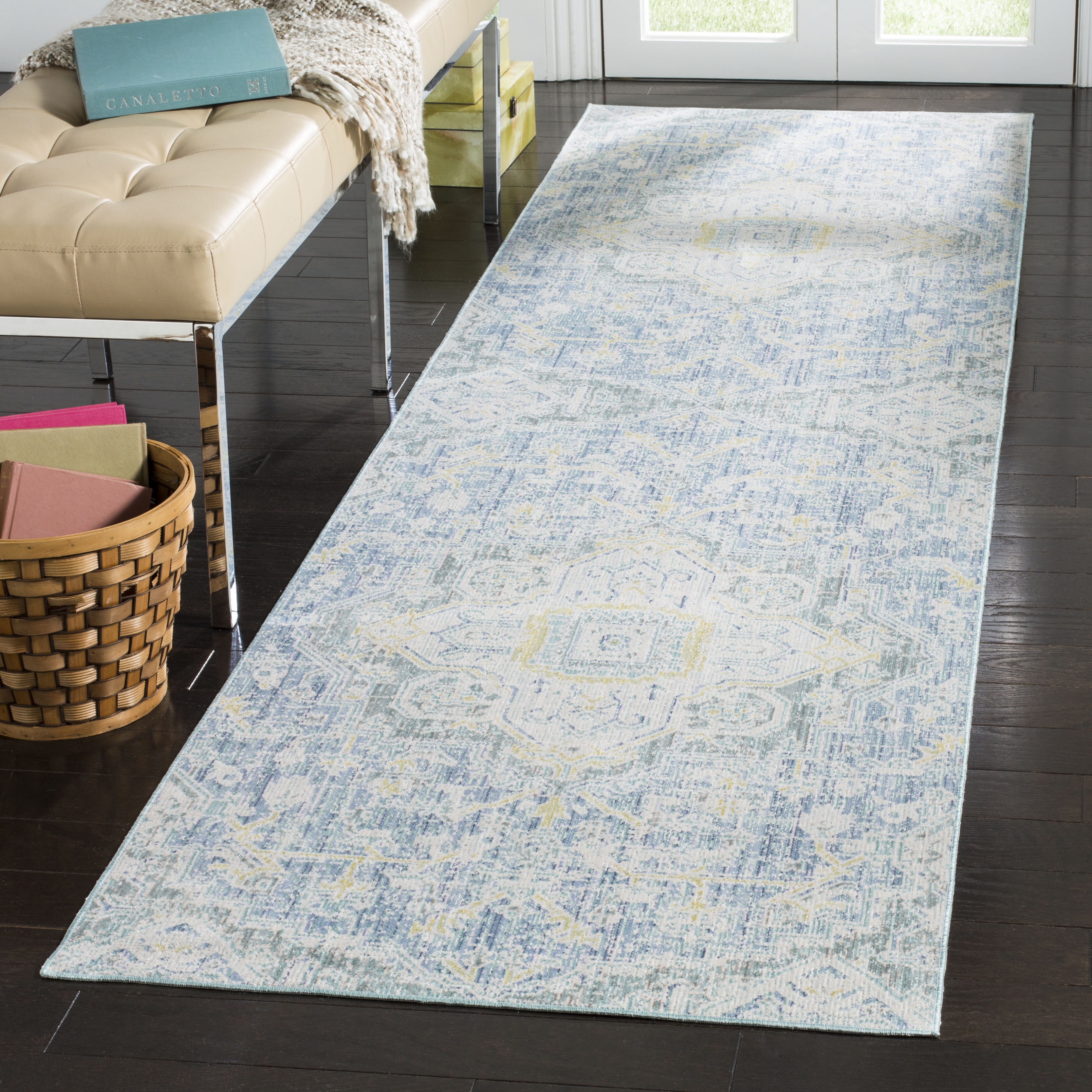 Arlo Home Woven Area Rug, WDS329J, Blue/Lime,  3' X 10' - Image 1