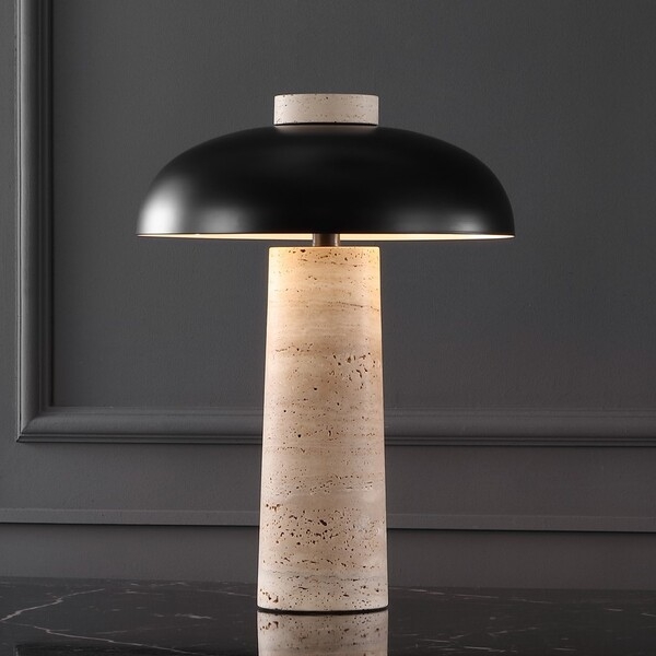 Safavieh Couture Giacomo Travertine Table Lamp - Travertine/Black - Image 3