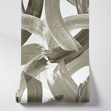 Abstract Brushstrokes Wallpaper, Light Gray, Single Roll - Image 0