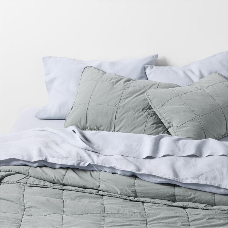 Sunwashed Organic Cotton Smoke Blue King Quilted Bed Pillow Sham - Image 4