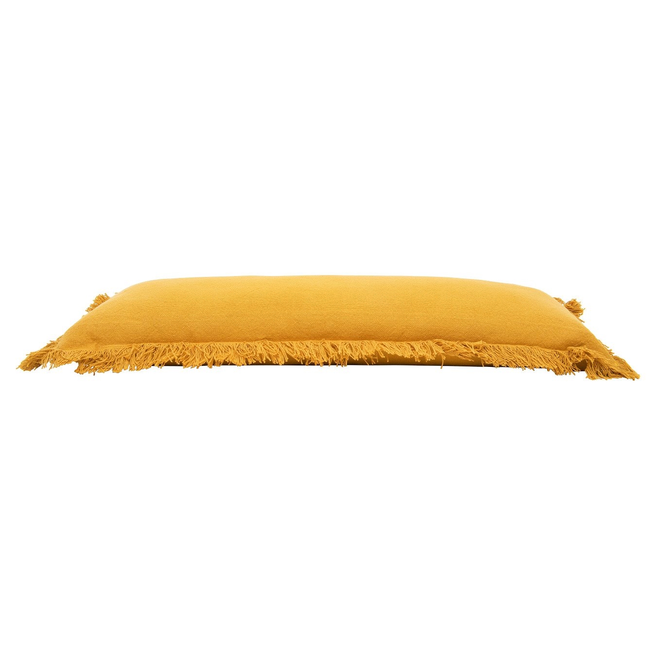 Rectangle Lumbar Pillow with Fringe, Mustard Cotton, 36" x 14" - Image 1