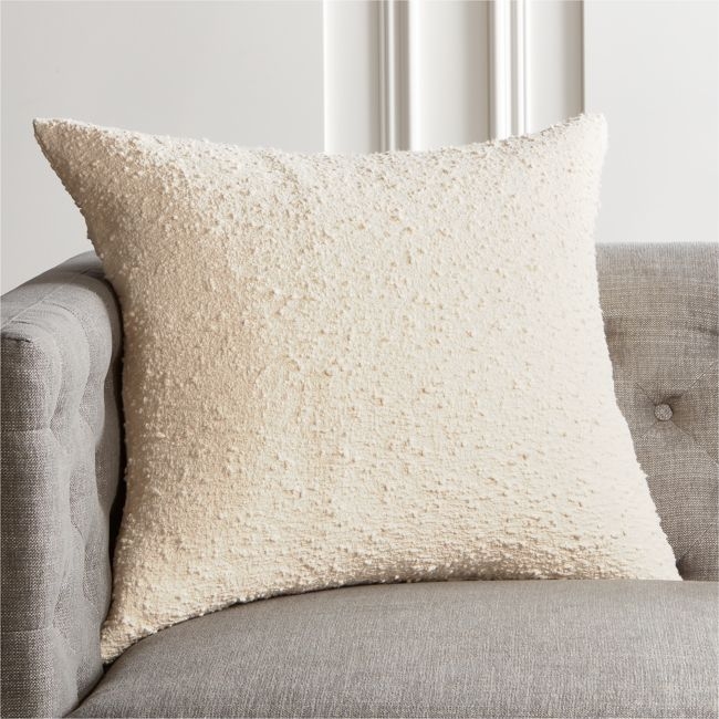 Ivory White Boucle Throw Pillow with Down-Alternative Insert 23" - Image 1