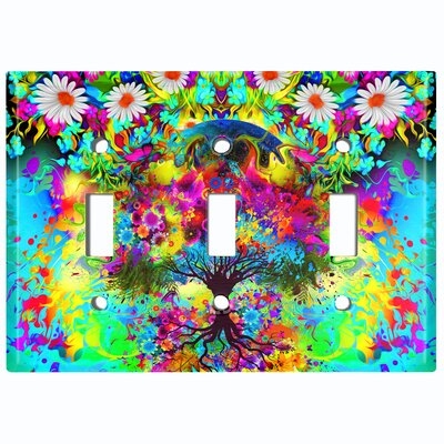 Metal Light Switch Plate Outlet Cover (Flower Tree - Triple Toggle) - Image 0