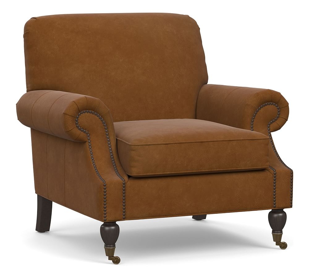 Brooklyn Leather Armchair, Polyester Wrapped Cushions, Nubuck Chimney - Image 0