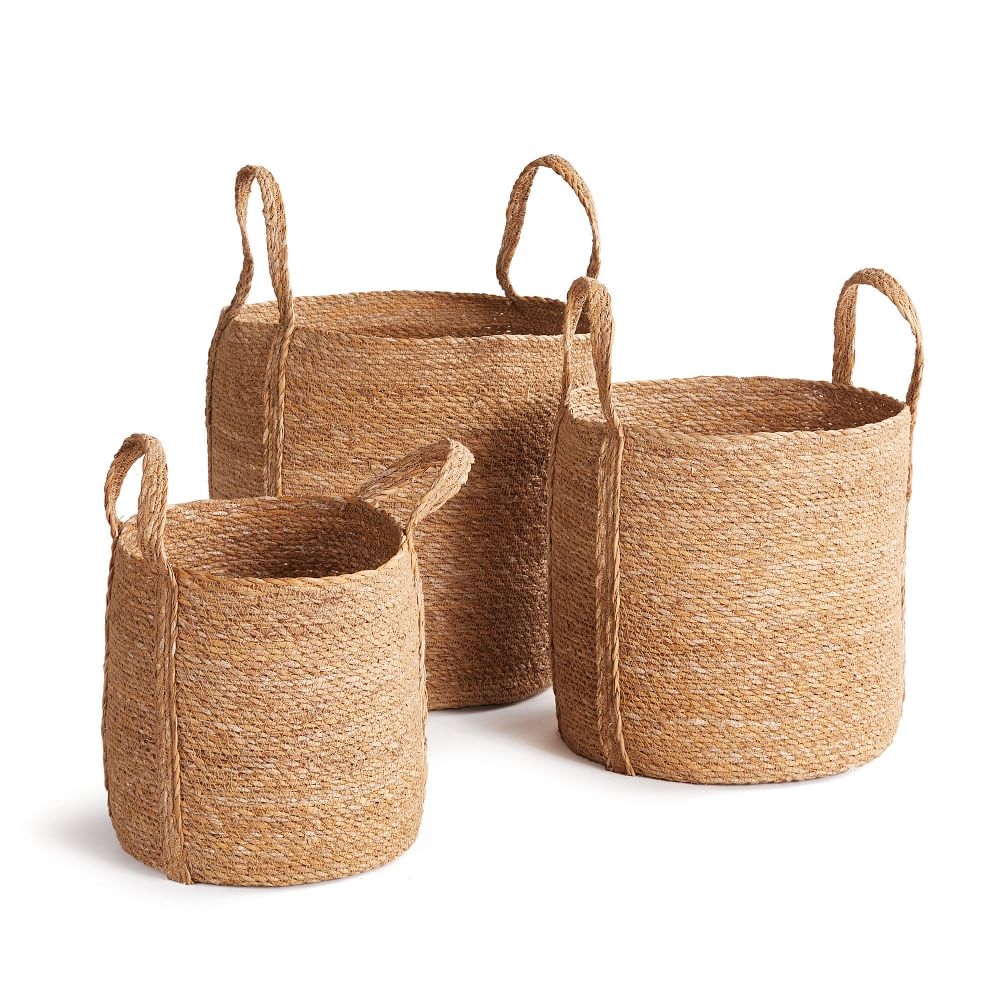 Seagrass Round Baskets with Long Handles, Set of 3 - Image 0