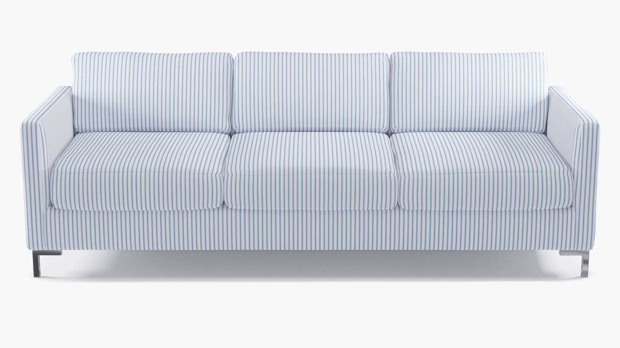 Modern Sofa, Cornflower Classic Ticking Stripe, Chrome L Leg - Image 0