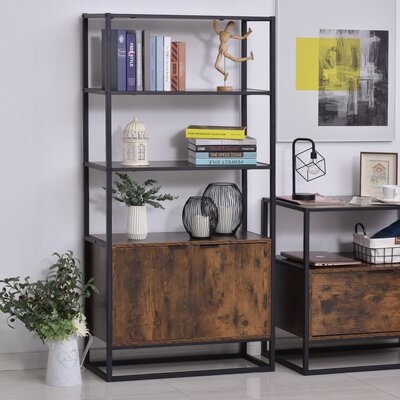 Storage Cabinet With 3 Open Shelves, Tall Organizer Multifunctional Rack For Living Room Or Bedroom, Brown - Image 0