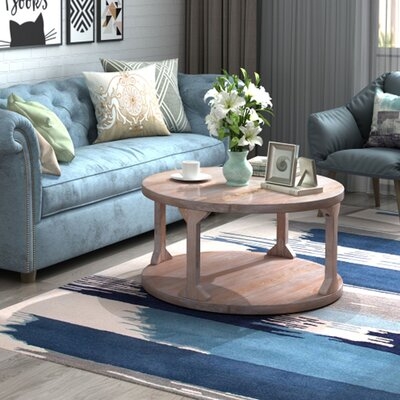 Round Rustic Coffee Table Solid Wood+MDF Coffee Table For Living Room With Dusty Wax Coating - Image 0