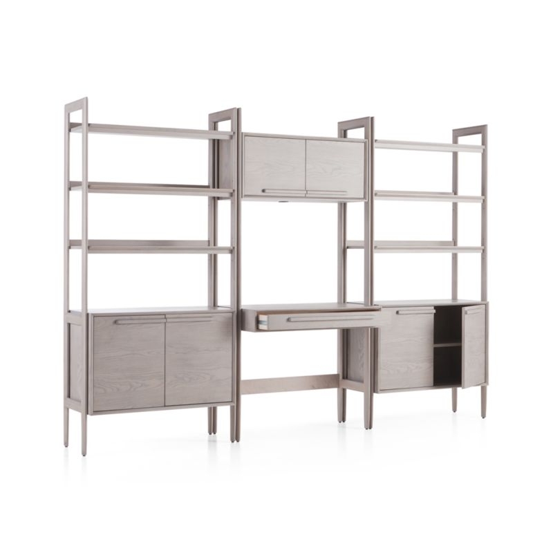 Tate Stone Bookcase Desk with Outlet and 2 Bookcase Cabinets - Image 2