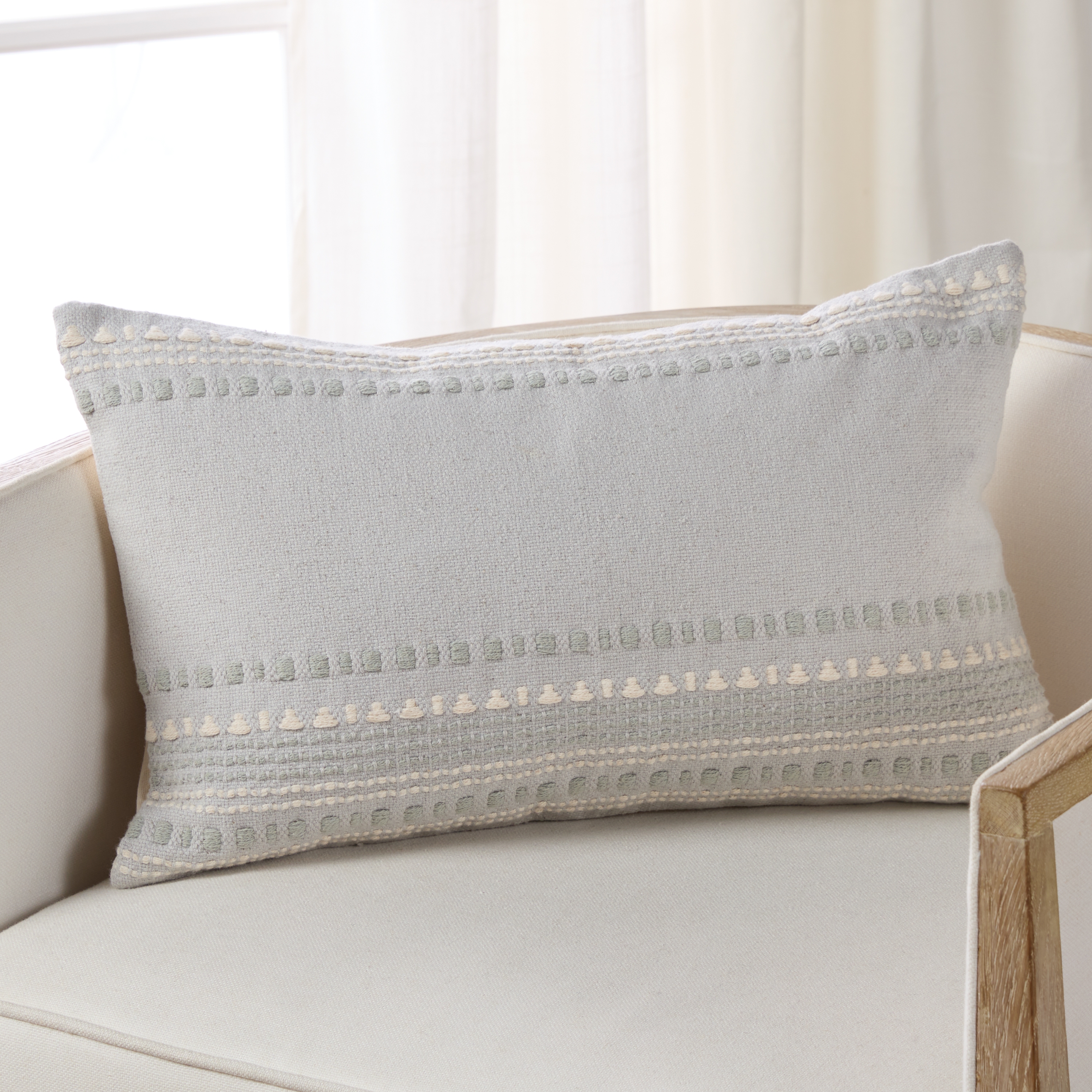 Velika SNH03 Handmade Striped Light Blue And Cream Lumbar Pillow Cover (13"x21") - Image 3