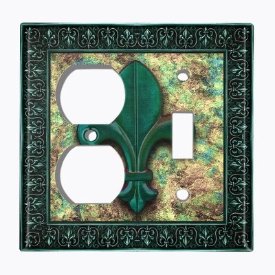 Metal Light Switch Plate Outlet Cover (Fleur De Lis Green Purple - Single Duplex Single Toggle) - Image 0