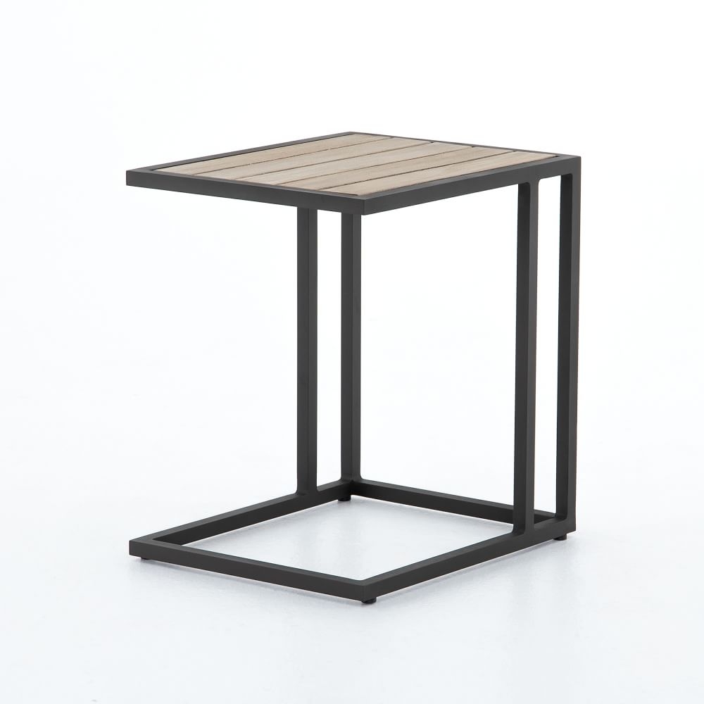Wood & Aluminum C-Side Table, Wash Brown - Image 0