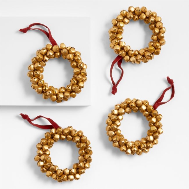 Brass Bell Wreath Christmas Tree Ornaments, Set of 4 - Image 0