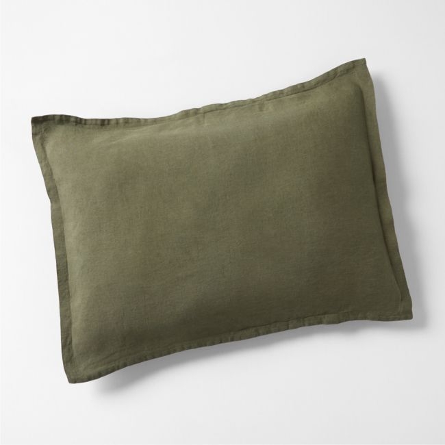 Aire Natural EUROPEAN FLAX ™-Certified Linen Burnt Green Standard Bed Pillow Sham - Image 0