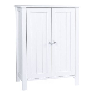 Bathroom Floor Storage Cabinet With Double Door Adjustable Shelf, White - Image 0