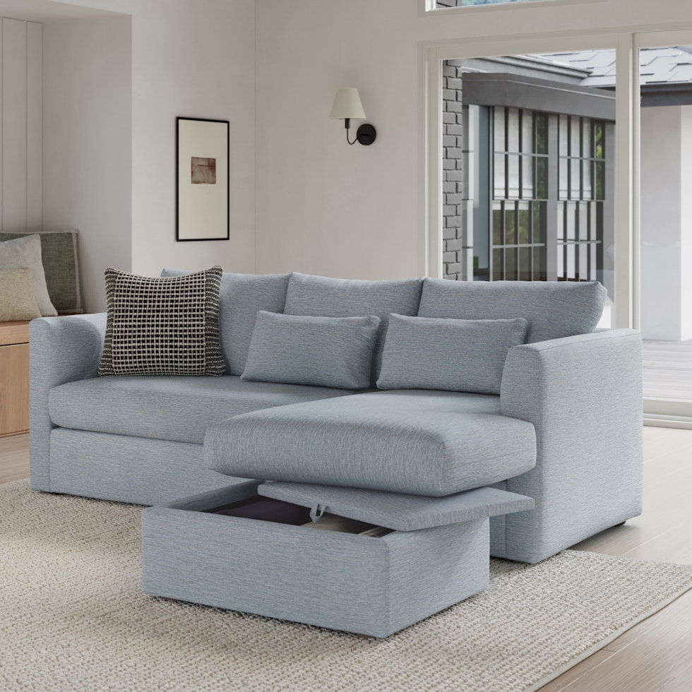 Marina 90" Reversible Storage Sectional - Silver Light Blue - Image 1