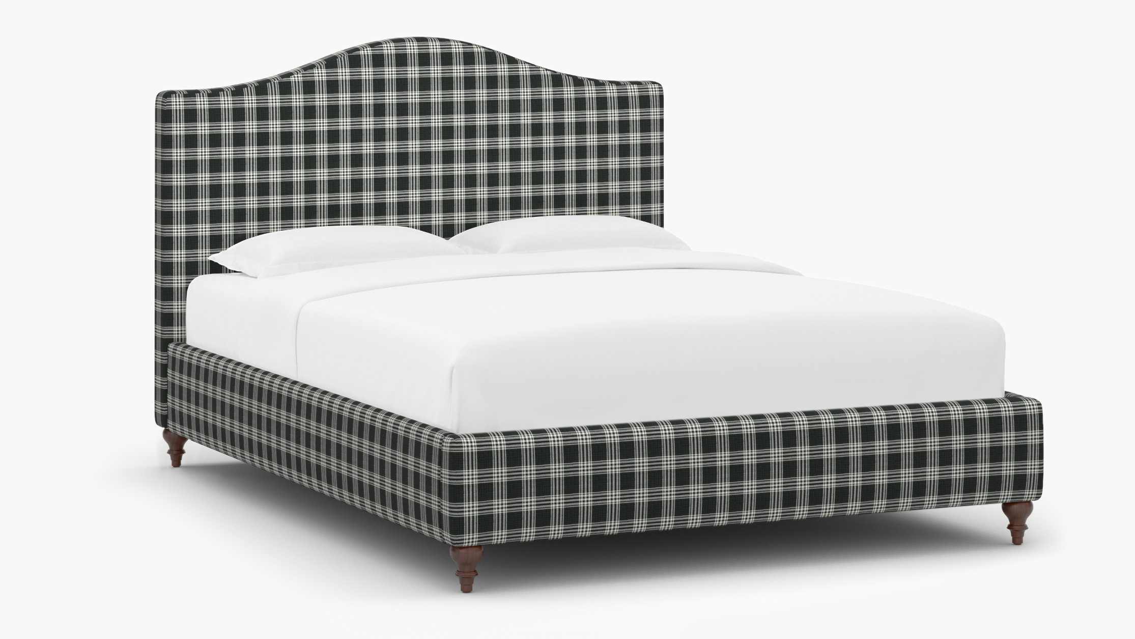 Camelback Bed, Barnegat Plaid, Walnut Traditional Turned Leg, Twin - Image 1