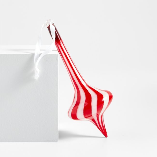 Red and White Striped Glass Finial Christmas Tree Ornament - Image 0