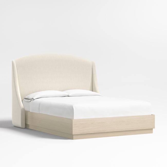 Lafayette 56" Ivory Upholstered Queen Headboard with Batten White Oak Bed Base - Image 0